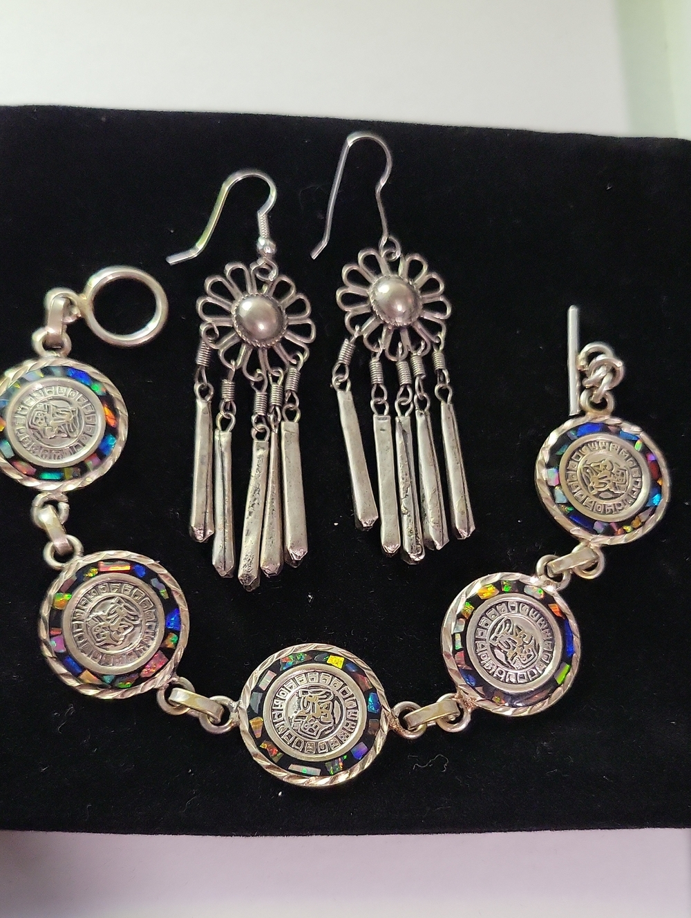Silver-tone Floral Dangle Earrings and Coin Link Bracelet
